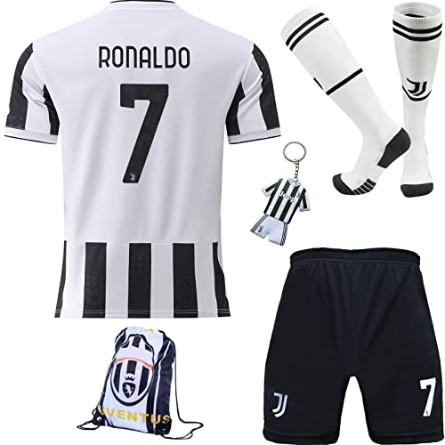 BlackAzat 2021/2022 Juve Heim Ronaldo #7 Football Fußball Kinder Trikot Shorts Socken Set Jugendgrößen (Weiß,24) von BlackAzat