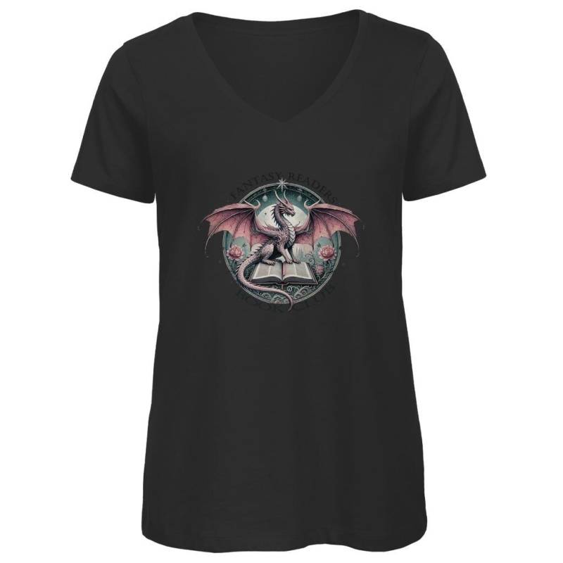 Damen Premium Bio V-Neck T-Shirt Fantasy Readers Book Club von BlackBlueRed