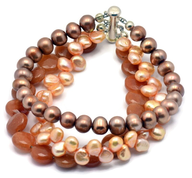 Lebkuchen Süsswasserperlen Und Roter Aventurin Sterling Silber Perlen Armband Lebkuchen Süsswasserperlen Und Roter Aventurin Sterling Silber Perlen Armband von BlackBrookShop