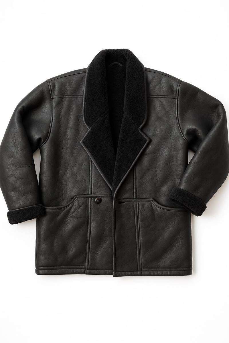 C&p Men's Premium Black Shearling Leather Jacket - Made in Italy, Aviator, Full Lining, Durable, Warm For Winter, Eu 48 | M-L von BlackBullVintage