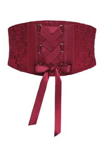 BlackButterfly 5.5 Zoll Breit Korsett Schnüren Elastische SpitzeTaillengürtel (Rot, S) von BlackButterfly