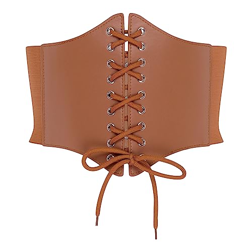 BlackButterfly Elastisch Halloween Cosplay Kostüm Taille Bindeband Waspie Korsett Gürtel (Kamelbraun, XXL) von BlackButterfly
