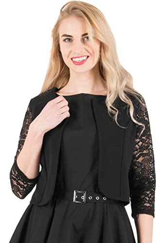 BlackButterfly Gekürzte 3/4 Spitze-Hülsen öffnen Bolero Abendjacke Bluse (Schwarz, XL) von BlackButterfly