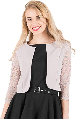 BlackButterfly Gekürzte 3/4 Spitze-Hülsen öffnen Bolero Abendjacke Bluse (Silber, XS) von BlackButterfly