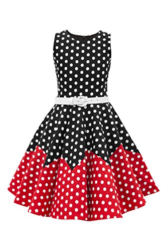 BlackButterfly Kinder 'Amy' Vintage Polka-Dots Kleid im 50er-Jahre-Stil (Schwarz - Rot, 7-8 Jahre) von BlackButterfly