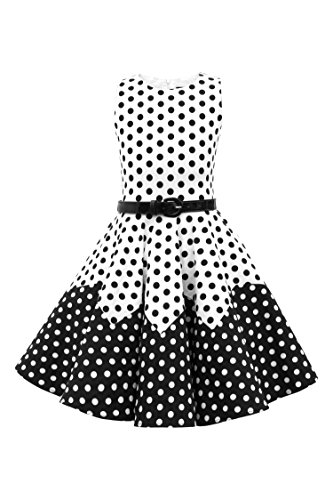 BlackButterfly Kinder 'Amy' Vintage Polka-Dots Kleid im 50er-Jahre-Stil (Weiß - Schwarz, 11-12 Jahre) von BlackButterfly