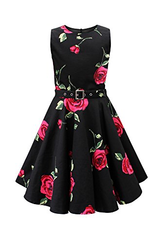 BlackButterfly Kinder 'Audrey' Vintage Infinity Kleid im 50er-Jahre-Stil (Große Rote Rosen, 5-6 Jahre) von BlackButterfly