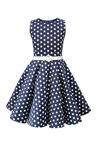 BlackButterfly Kinder 'Audrey' Vintage Polka-Dots Kleid im 50er-Jahre-Stil (Nachtblau, 9-10 Jahre) von BlackButterfly