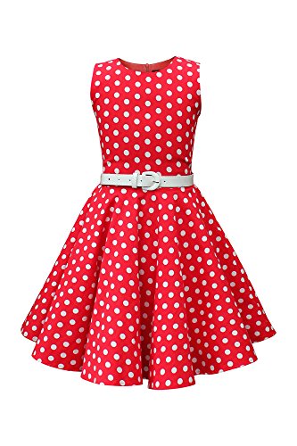 BlackButterfly Kinder 'Audrey' Vintage Polka-Dots Kleid im 50er-Jahre-Stil (Rot, 7-8 Jahre) von BlackButterfly
