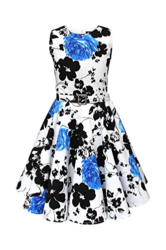 BlackButterfly Kinder 'Audrey' Vintage Serenity Kleid im 50er-Jahre-Stil (Weiß & Blau, 13-14 Jahre) von BlackButterfly