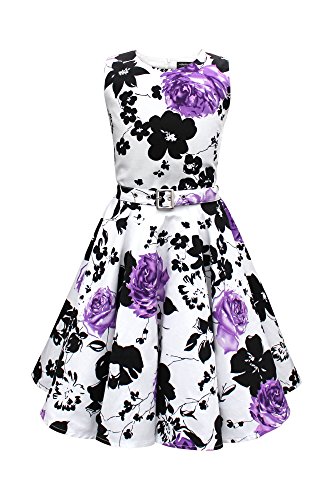 BlackButterfly Kinder 'Audrey' Vintage Serenity Kleid im 50er-Jahre-Stil (Weiß & Lila, 13-14 Jahre) von BlackButterfly