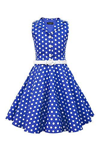 BlackButterfly Kinder 'Holly' Vintage Polka-Dots Kleid im 50er-J-Stil (Königsblau, 13-14 Jahre) von BlackButterfly