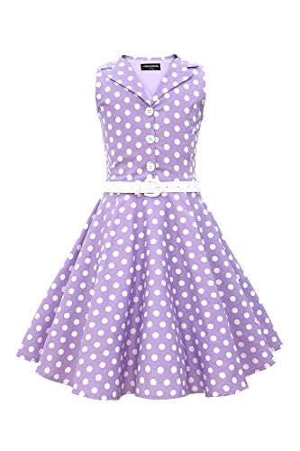 BlackButterfly Kinder 'Holly' Vintage Polka-Dots Kleid im 50er-J-Stil (Lila, 9-10 Jahre) von BlackButterfly