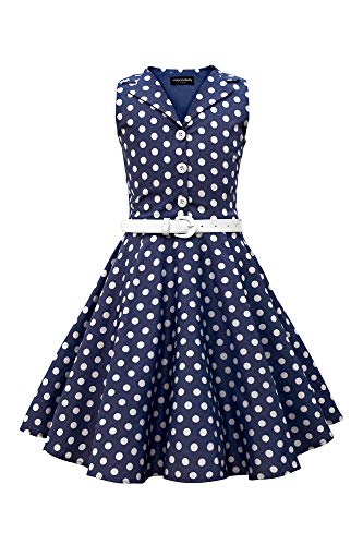 BlackButterfly Kinder 'Holly' Vintage Polka-Dots Kleid im 50er-J-Stil (Nachtblau, 11-12 Jahre) von BlackButterfly