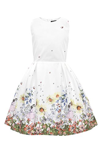 BlackButterfly Kinder 'Kira' Vintage Mädchen Kleid im 50er-Jahre-Stil (Weiß, 9-10 Jahre) von BlackButterfly