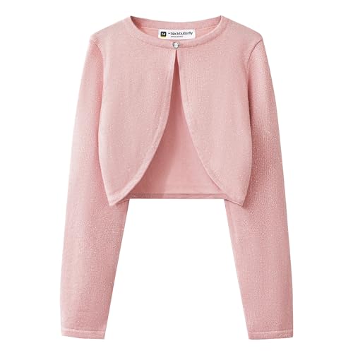 BlackButterfly Kinder Langarm Bolero Funkeln Strickjacke Mädchen (Babyrosa, 9-10 Jahre) von BlackButterfly