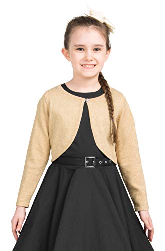 BlackButterfly Kinder Langarm Bolero Funkeln Strickjacke Mädchen (Gold, 11-12 Jahre) von BlackButterfly