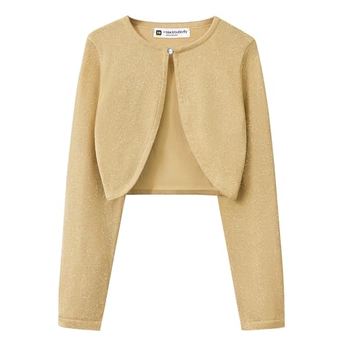 BlackButterfly Kinder Langarm Bolero Funkeln Strickjacke Mädchen (Gold, 9-10 Jahre) von BlackButterfly