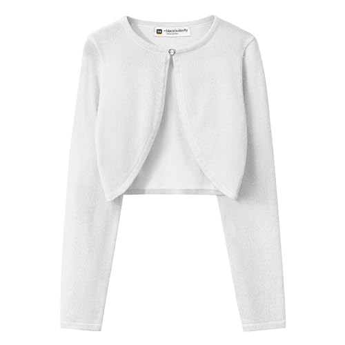 BlackButterfly Kinder Langarm Bolero Funkeln Strickjacke Mädchen (Helles Silber, 9-10 Jahre) von BlackButterfly