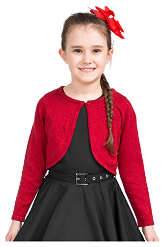 BlackButterfly Kinder Langarm Bolero Funkeln Strickjacke Mädchen (Rot, 11-12 Jahre) von BlackButterfly