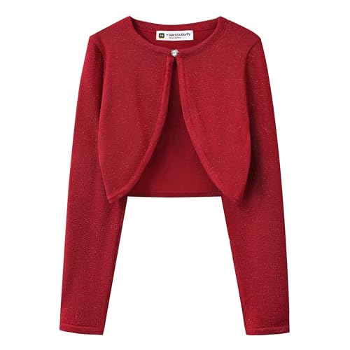BlackButterfly Kinder Langarm Bolero Funkeln Strickjacke Mädchen (Rot, 13-14 Jahre) von BlackButterfly