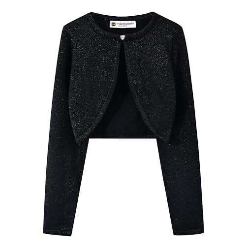 BlackButterfly Kinder Langarm Bolero Funkeln Strickjacke Mädchen (Schwarz, 11-12 Jahre) von BlackButterfly