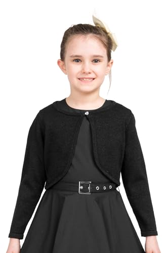 BlackButterfly Kinder Langarm Bolero Funkeln Strickjacke Mädchen (Schwarz, 7-8 Jahre) von BlackButterfly