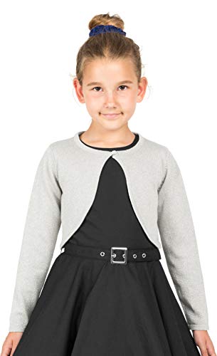 BlackButterfly Kinder Langarm Bolero Funkeln Strickjacke Mädchen (Silber, 11-12 Jahre) von BlackButterfly