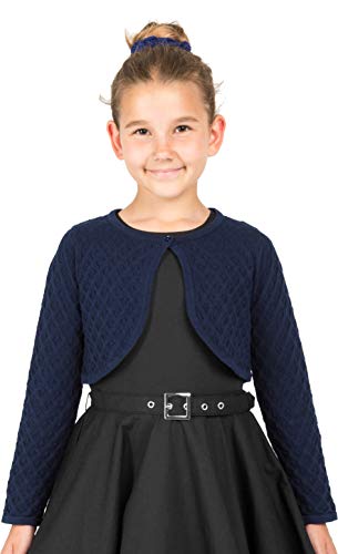 BlackButterfly Kinder Langarm Bolero Pointelle-Strickbolero für Mädchen (Nachtblau, 7-8 Jahre) von BlackButterfly