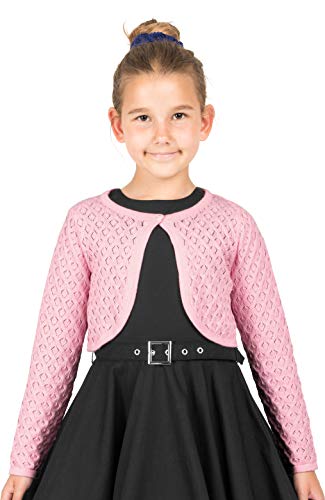 BlackButterfly Kinder Langarm Bolero Pointelle-Strickbolero für Mädchen (Rosa, 11-12 Jahre) von BlackButterfly