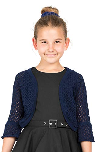 BlackButterfly Kinder Langarm Bolero Weitmaschige Strickjacke für Mädchen (Nachtblau, 5-6 Jahre) von BlackButterfly