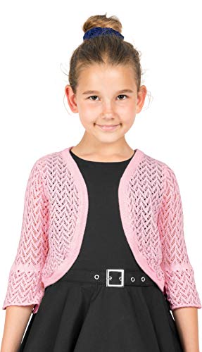 BlackButterfly Kinder Langarm Bolero Weitmaschige Strickjacke für Mädchen (Rosa, 7-8 Jahre) von BlackButterfly