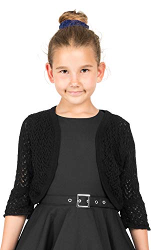 BlackButterfly Kinder Langarm Bolero Weitmaschige Strickjacke für Mädchen (Schwarz, 5-6 Jahre) von BlackButterfly