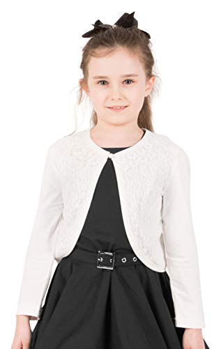 BlackButterfly Kinder Langarm Bolero aus Spitze Strickjacke Mädchen (Elfenbein, 5-6 Jahre) von BlackButterfly