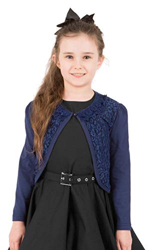 BlackButterfly Kinder Langarm Bolero aus Spitze Strickjacke Mädchen (Nachtblau, 3-4 Jahre) von BlackButterfly