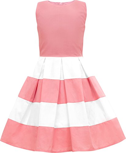 BlackButterfly Kinder 'Lilly' Vintage Gestreift Mädchen Kleid im 50er-Jahre-Stil (Rosa, 11-12 Jahre) von BlackButterfly