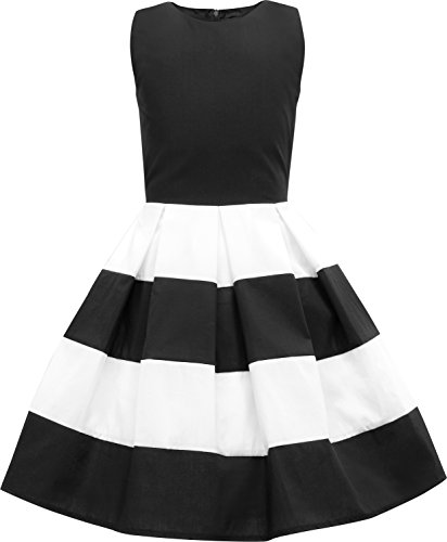 BlackButterfly Kinder 'Lilly' Vintage Gestreift Mädchen Kleid im 50er-Jahre-Stil (Schwarz, 3-4 Jahre) von BlackButterfly