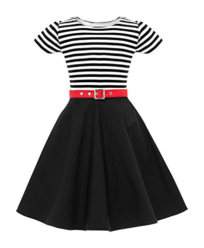 BlackButterfly Kinder 'Maria' Vintage Gestreift Mädchen Kleid im 50er-Jahre-Stil (Schwarz, 3-4 Jahre) von BlackButterfly