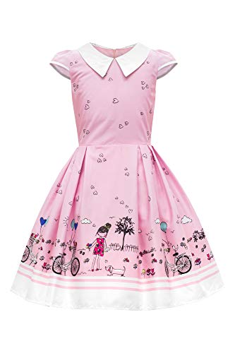 BlackButterfly Kinder 'Olivia' Vintage Sunshine Mädchen Kleid im 50er-Jahre-Stil (Rosa, 3-4 Jahre) von BlackButterfly
