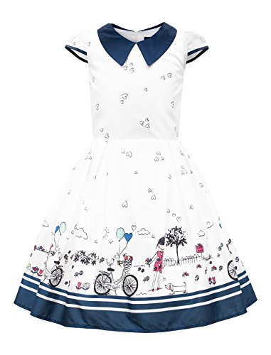 BlackButterfly Kinder 'Olivia' Vintage Sunshine Mädchen Kleid im 50er-Jahre-Stil (Weiß, 11-12 Jahre) von BlackButterfly