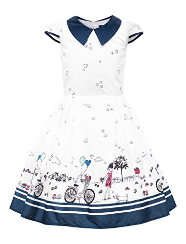 BlackButterfly Kinder 'Olivia' Vintage Sunshine Mädchen Kleid im 50er-Jahre-Stil (Weiß, 13-14 Jahre) von BlackButterfly