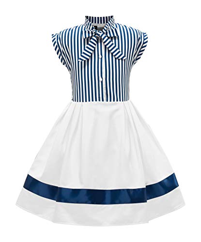 BlackButterfly Kinder 'Polly' Vintage Gestreift Mädchen Kleid im 50er-Jahre-Stil (Blau, 13-14 Jahre) von BlackButterfly