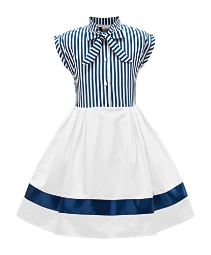 BlackButterfly Kinder 'Polly' Vintage Gestreift Mädchen Kleid im 50er-Jahre-Stil (Blau, 5-6 Jahre) von BlackButterfly