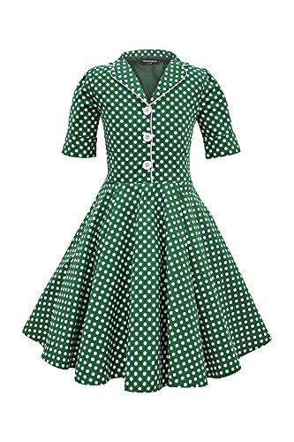 BlackButterfly Kinder 'Sabrina' Vintage Polka-Dots Kleid im 50er-Jahre-Stil (Grün, 11-12 Jahre) von BlackButterfly