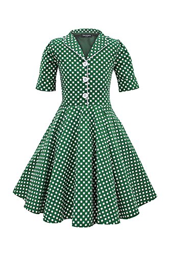 BlackButterfly Kinder 'Sabrina' Vintage Polka-Dots Kleid im 50er-Jahre-Stil (Grün, 5-6 Jahre) von BlackButterfly