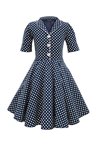 BlackButterfly Kinder 'Sabrina' Vintage Polka-Dots Kleid im 50er-Jahre-Stil (Nachtblau, 11-12 Jahre) von BlackButterfly