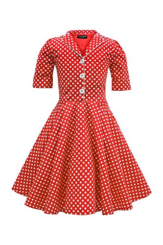BlackButterfly Kinder 'Sabrina' Vintage Polka-Dots Kleid im 50er-Jahre-Stil (Rot, 7-8 Jahre) von BlackButterfly