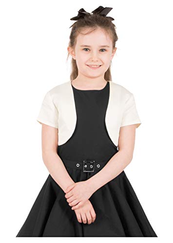 BlackButterfly Kinder Satin Kurzarm Bolero Mädchen (Elfenbein, 11-12 Jahre) von BlackButterfly