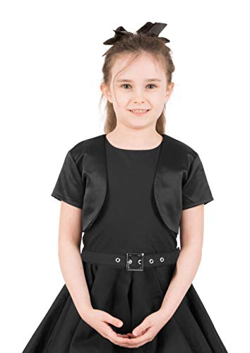 BlackButterfly Kinder Satin Kurzarm Bolero Mädchen (Schwarz, 11-12 Jahre) von BlackButterfly