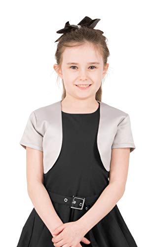 BlackButterfly Kinder Satin Kurzarm Bolero Mädchen (Silber, 11-12 Jahre) von BlackButterfly